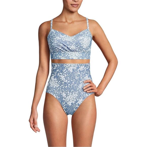 Land's End SlenderSuit pleated bikini Tankini Dusk Sky Meadow Ditsy Floral 22W - Picture 3 of 5